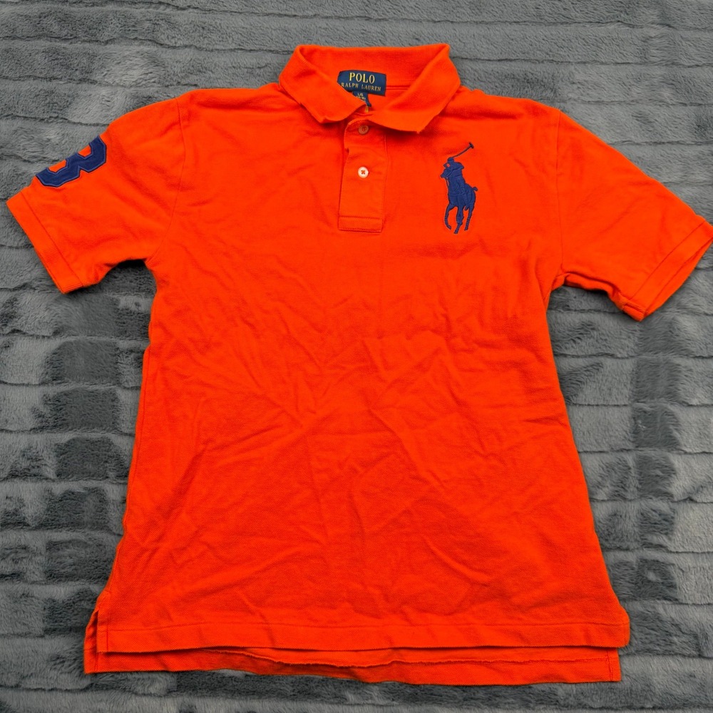 Polo Ralph Lauren Boys Orange Big Pony Short Sleeve Polo Shirt Size L 14-16